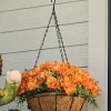 Outdoor Lit Faux Mums in Hanging Basket