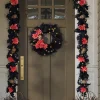 Outdoor Lit Skull in Mums Garland
