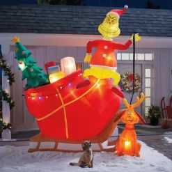 Oversized Grinch with Sleigh Lit Inflatable