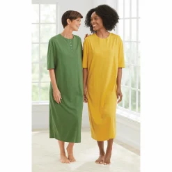 2-Pack Cotton Knit Henley Nightshirts for Women