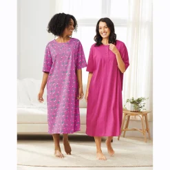 2-Pack Cotton Knit Henley Nightshirts for Women