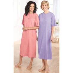 2-Pack Cotton Knit Henley Nightshirts for Women