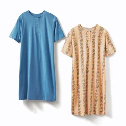 2-Pack Cotton Knit Henley Nightshirts for Women