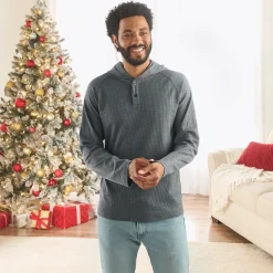 2-Pack Thermal Henley Hoodies with Long Sleeves in Waffle Knit