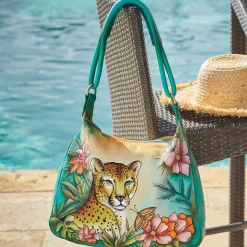 Painted Leather Cheetah Butterfly Satchel