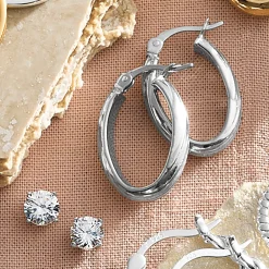 2-Pair Cubic Zirconia Stud & Oval Hoop Earring Set