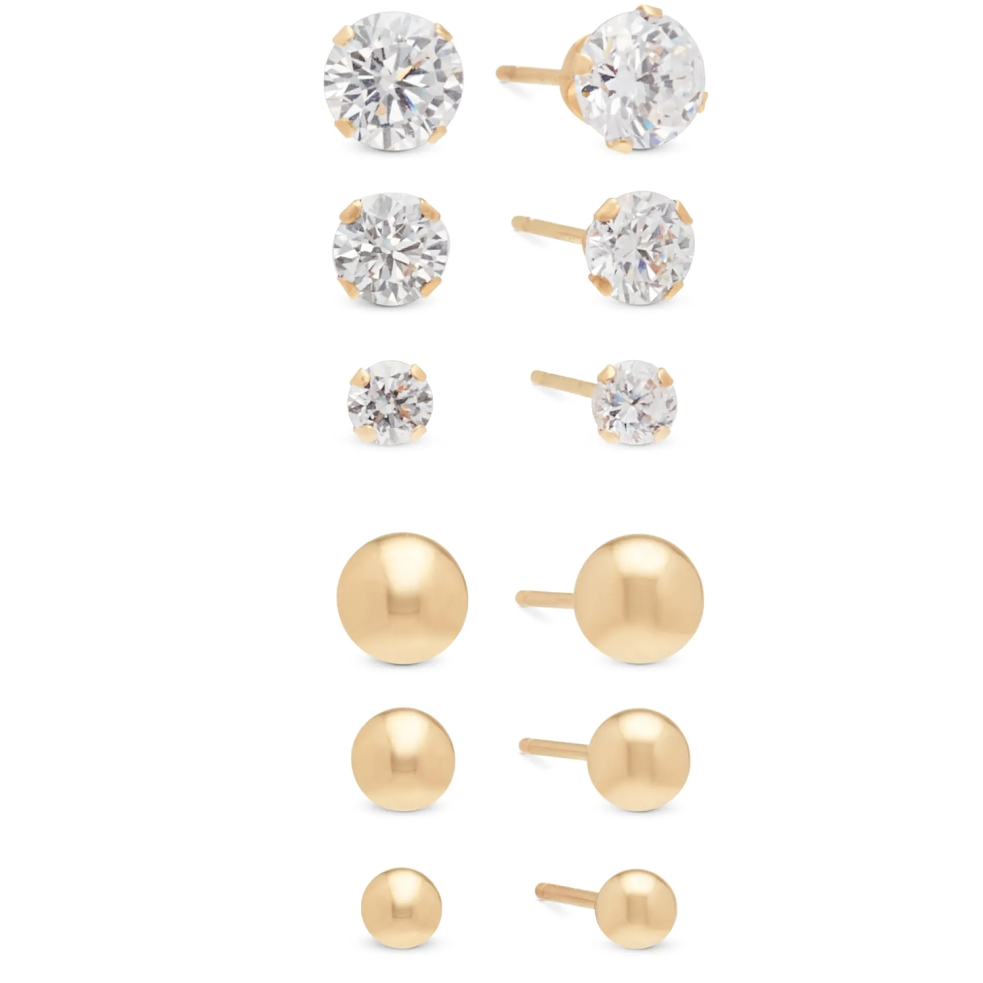 3-Pair Gold Post Earring Set