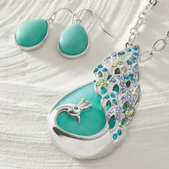 Peacock Faux-Stone/Crystal Necklace & Earring Set