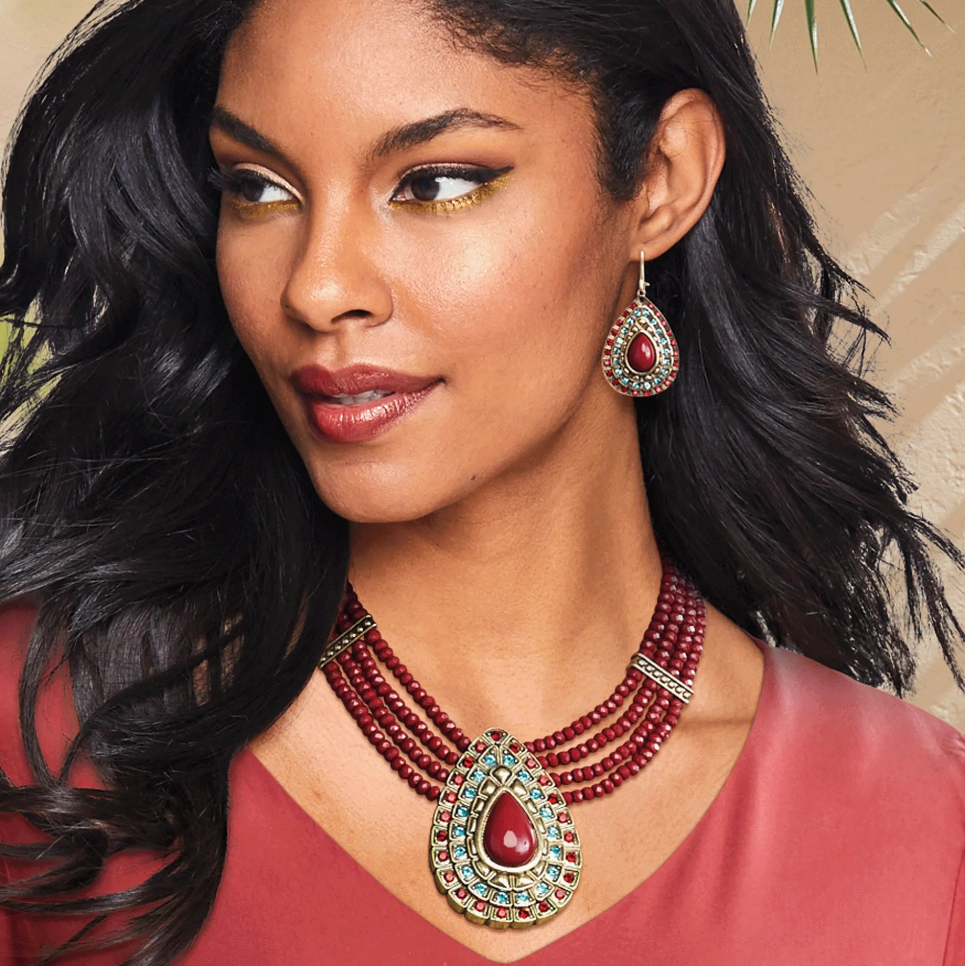 Pear/Multi-Crystal/Bead Necklace & Earrings Set