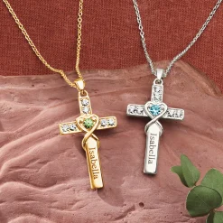 Personalized Birthstone Cross Necklace