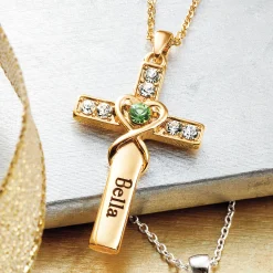 Personalized Birthstone Cross Necklace