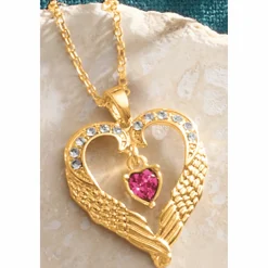 Personalized Birthstone/Crystal Heart/Wings Pendant