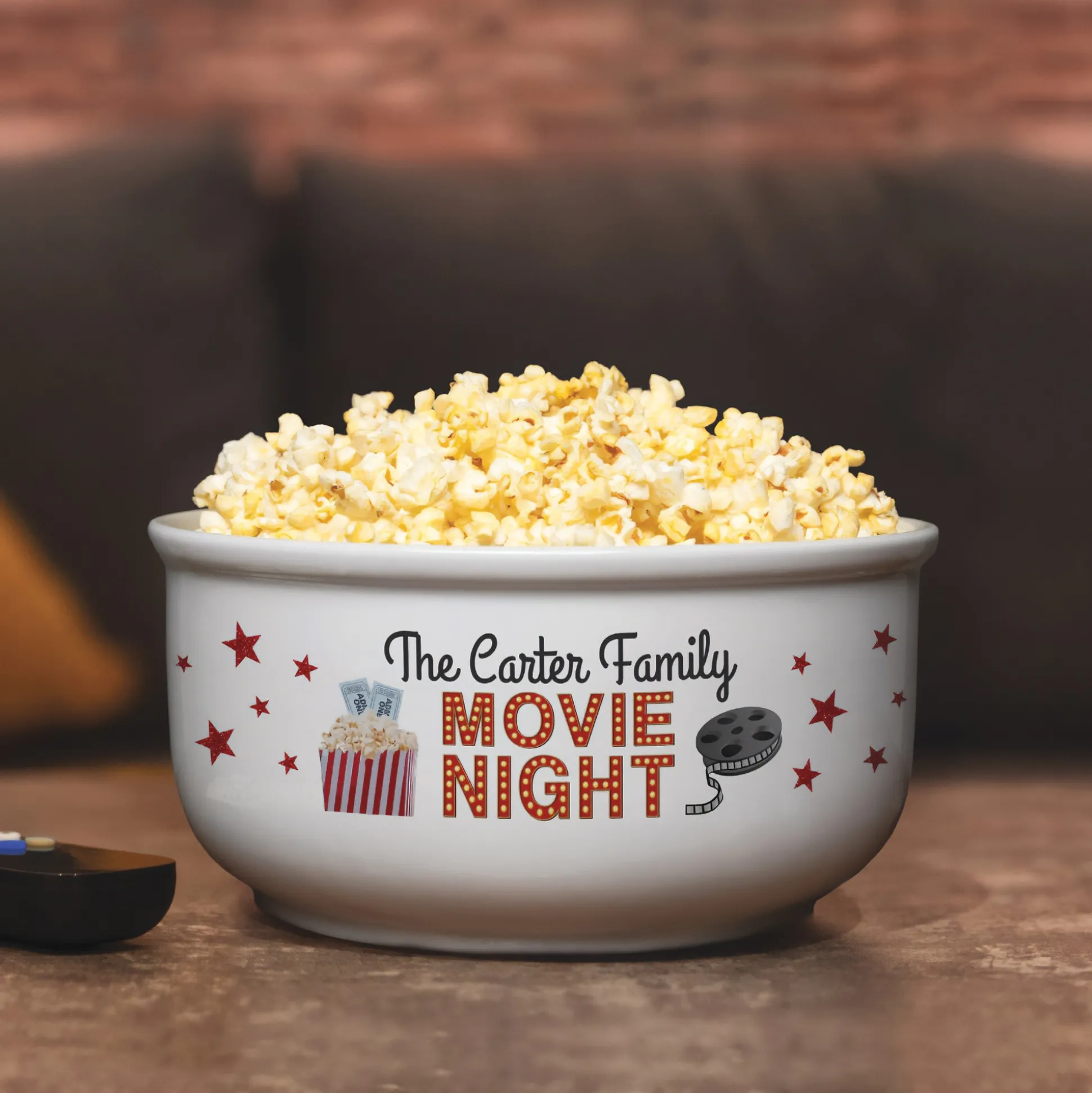 Personalized Family Movie Night Ceramic Popcorn Bowl