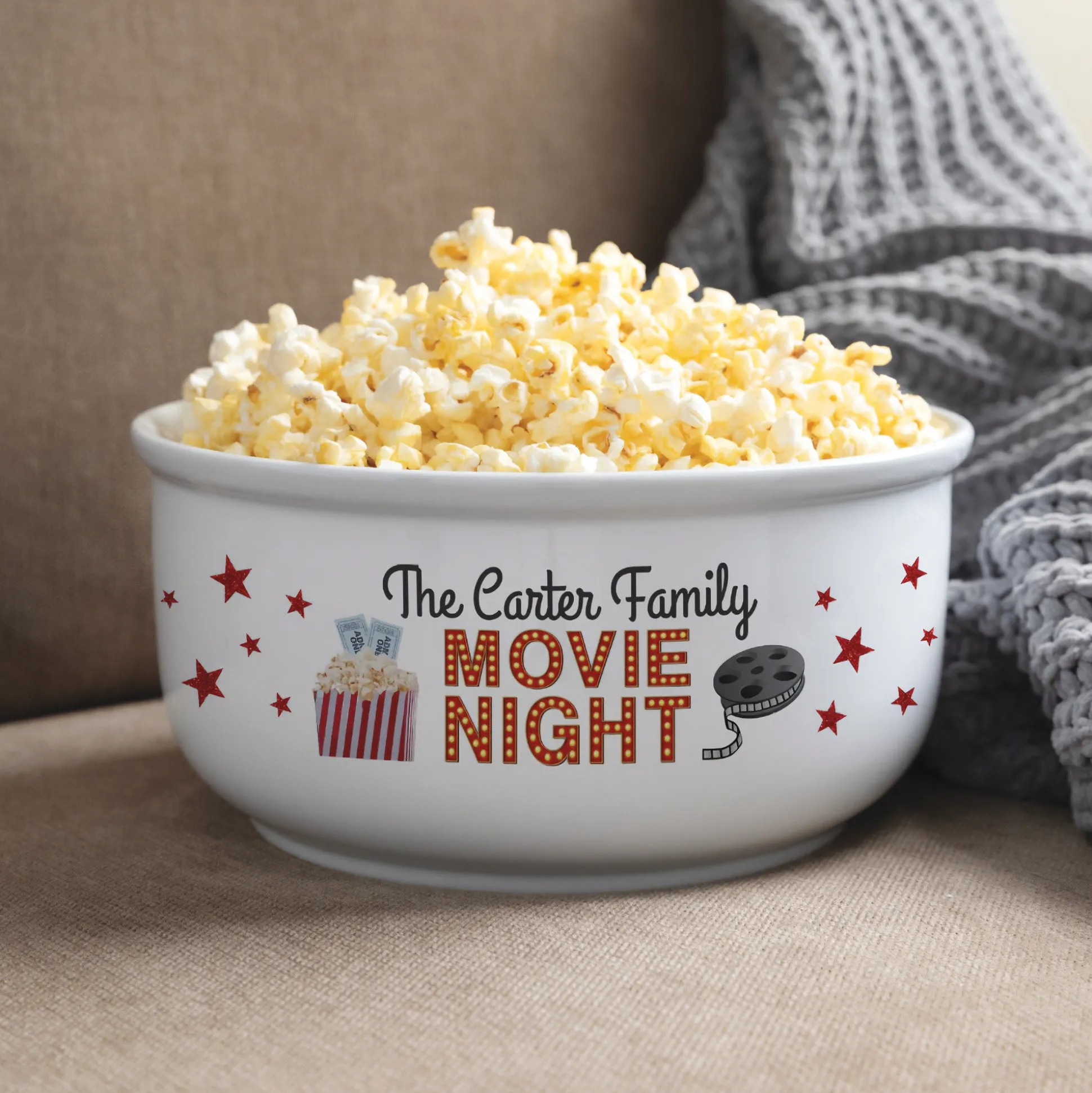 Personalized Family Movie Night Ceramic Popcorn Bowl