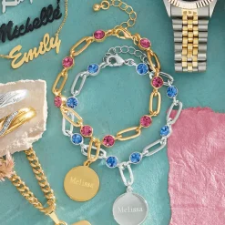 Personalized Name/Birthstone Paperclip Bracelet