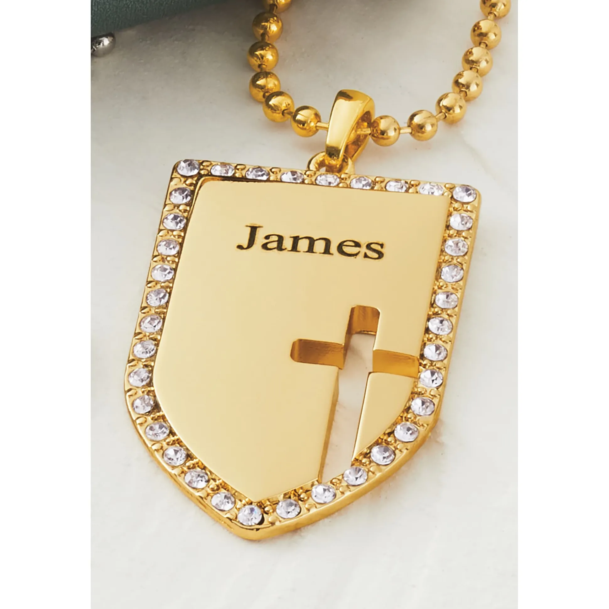 Personalized Name Shield/Cross Crystal Pendant