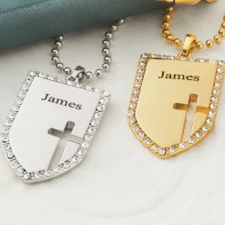 Personalized Name Shield/Cross Crystal Pendant
