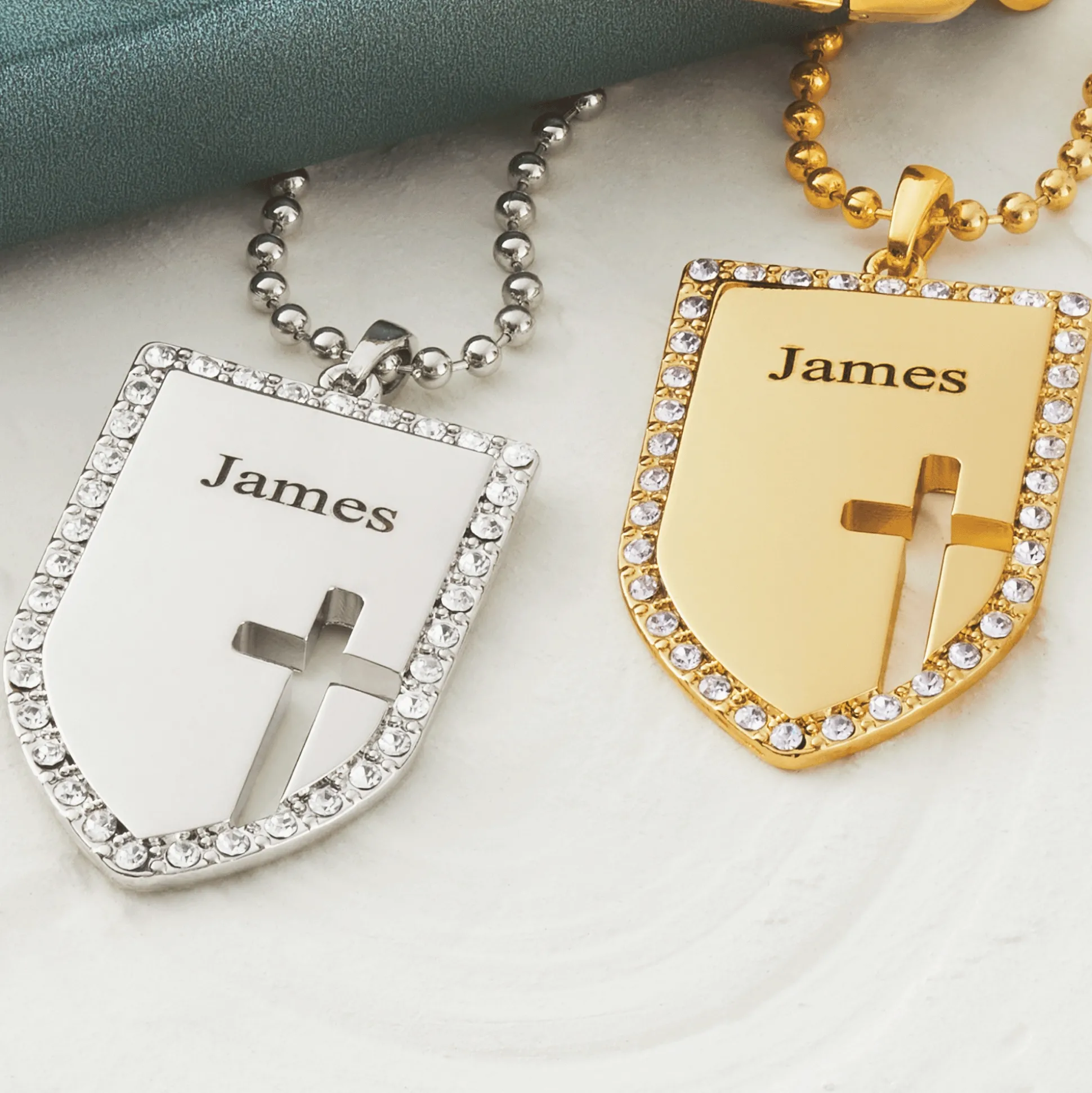 Personalized Name Shield/Cross Crystal Pendant