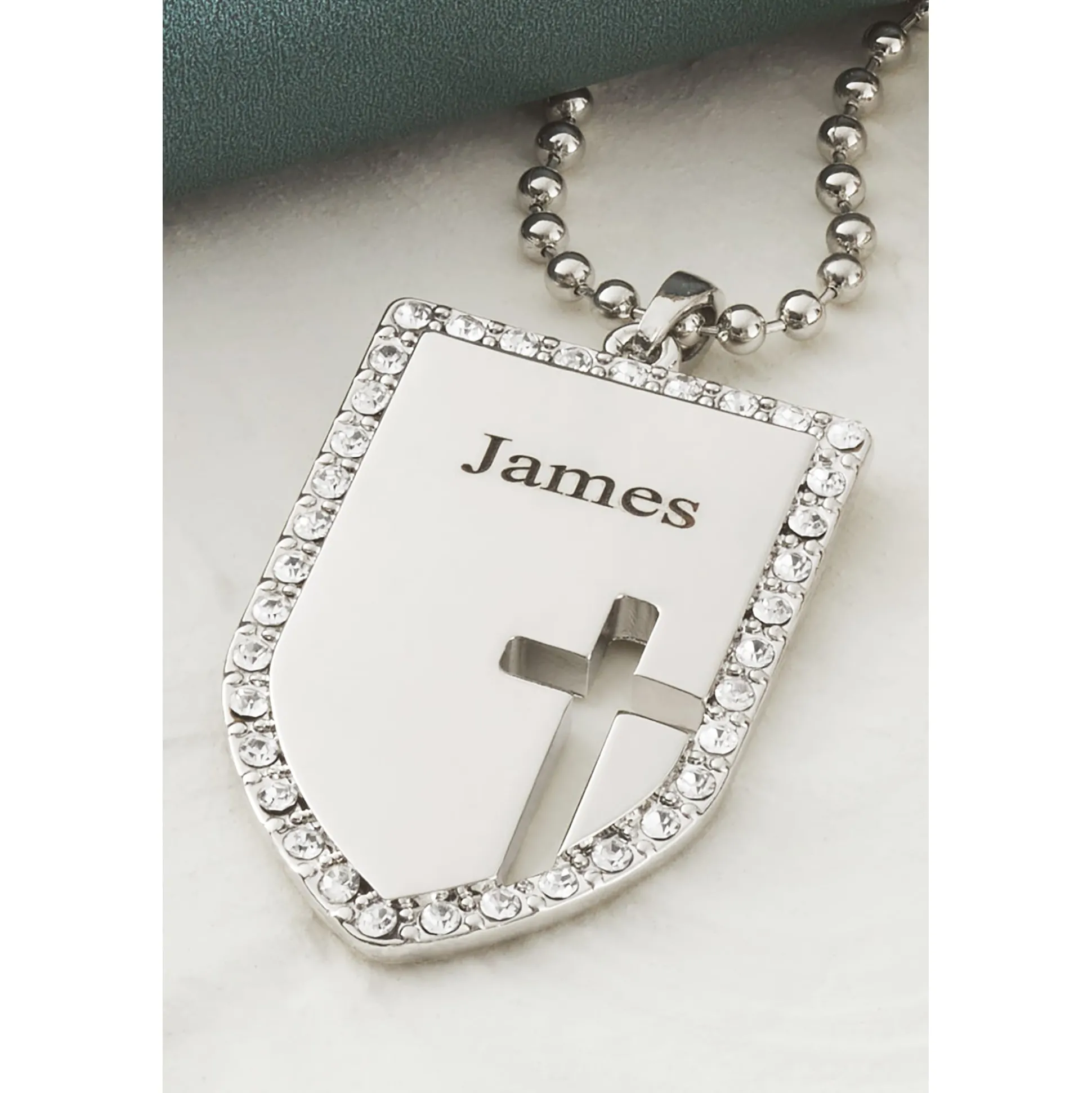 Personalized Name Shield/Cross Crystal Pendant
