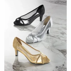 PICABOO Peep-Toe Mesh Pump with Glitter Accents for Women