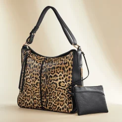 2-Piece Animal-Print Handbag & Pouch Set for Women