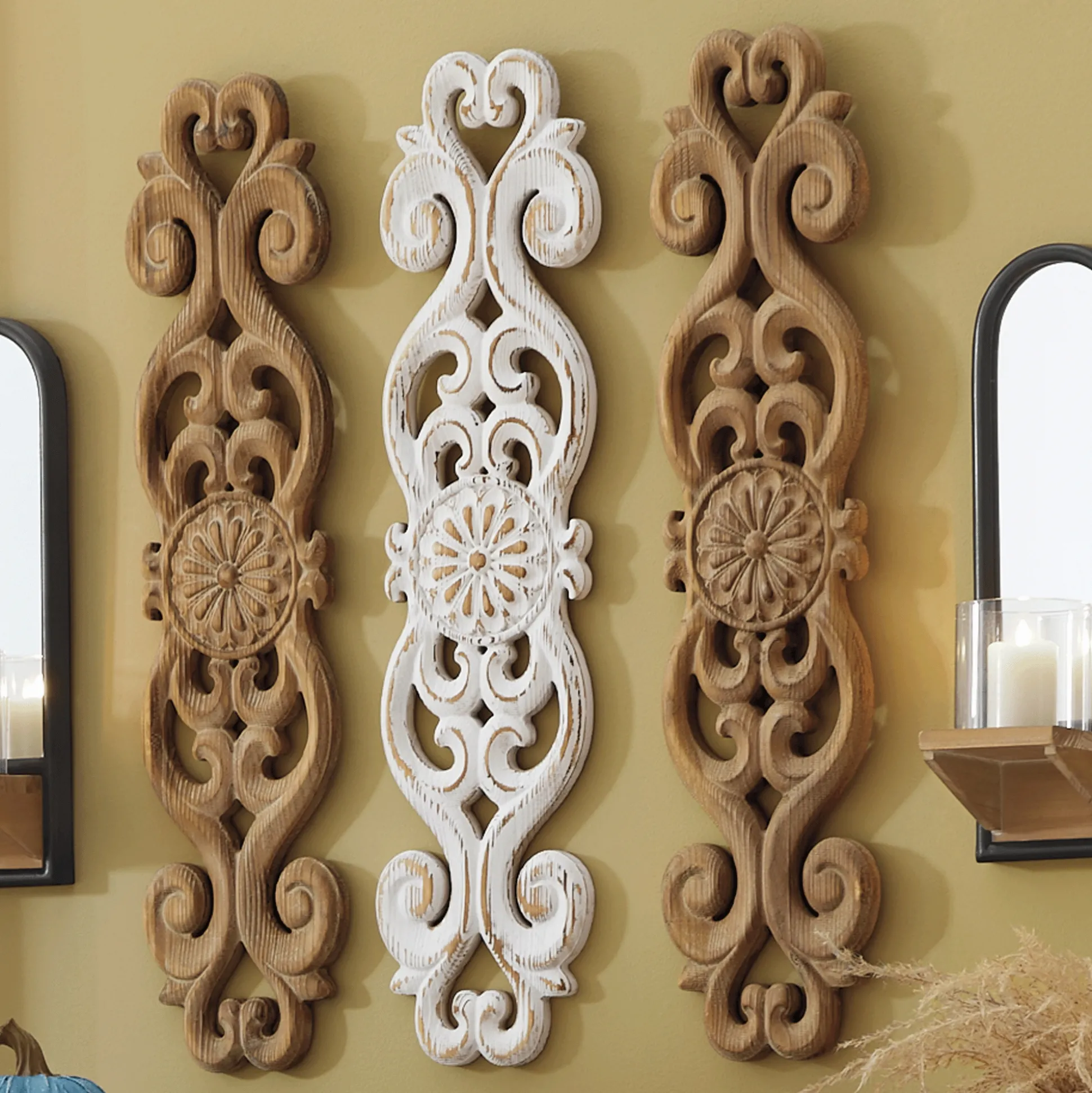 3-Piece Carved Scroll Wall Art