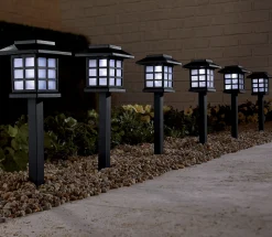 6-Piece Classic Lantern Solar LED Pathway Light Set