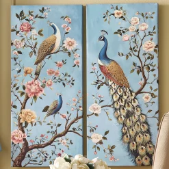 2-Piece Embellished Metallic Peacock Wall Art Set