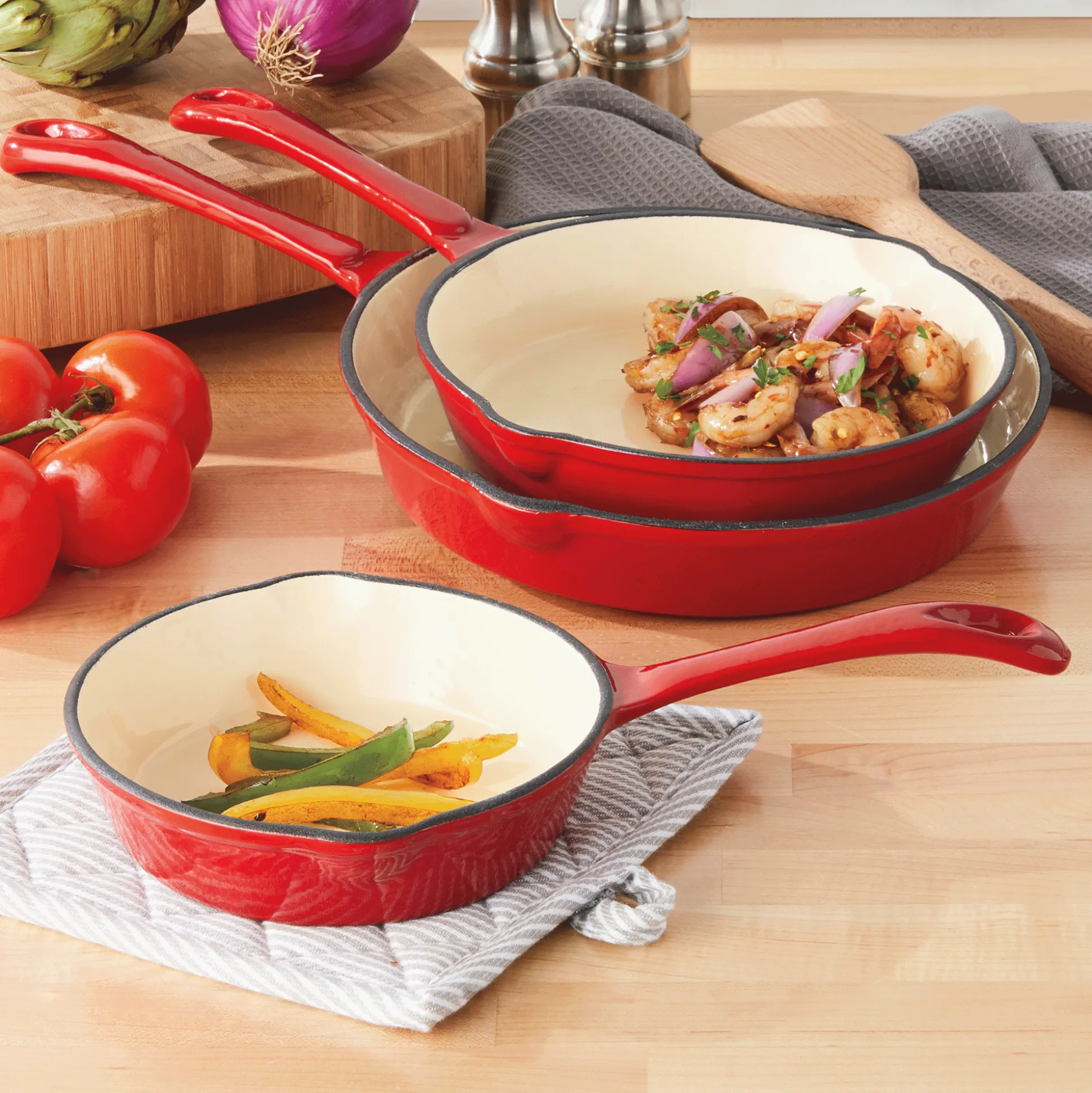 3-Piece Enameled Cast Iron Skillet Set