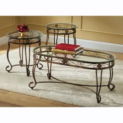 3-Piece Metal and Glass Table Set