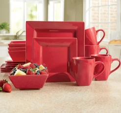 16-Piece Modern Square Dinnerware Set in Solid Colors