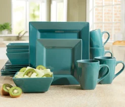 16-Piece Modern Square Dinnerware Set in Solid Colors