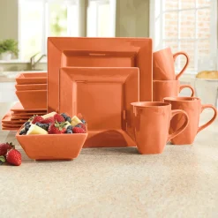 16-Piece Modern Square Dinnerware Set in Solid Colors