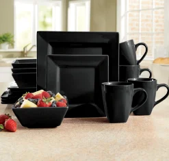 16-Piece Modern Square Dinnerware Set in Solid Colors