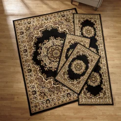 4-Piece Plush Floral Kirman Rug Set with Runner and Mats