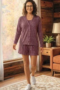 3-Piece Women’s PJ Set with Cardigan, Tank Top and Shorts in Soft Rib Knit