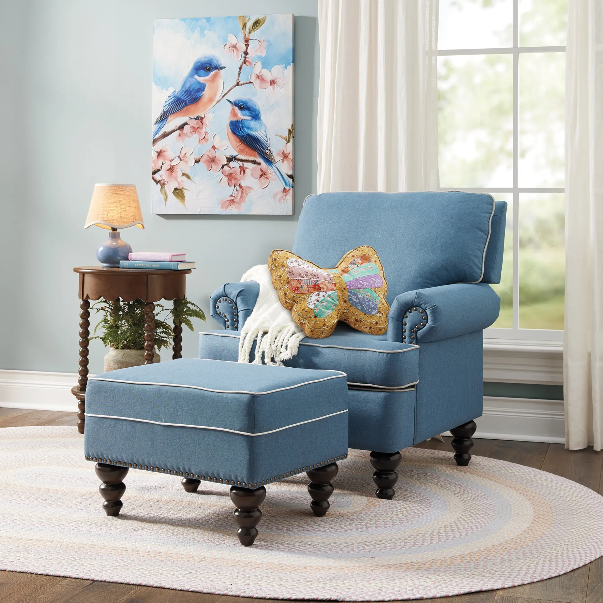Piping and Nailhead Armchair & Ottoman - Buy Both and Save