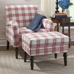 Plaid Armchair with Ottoman