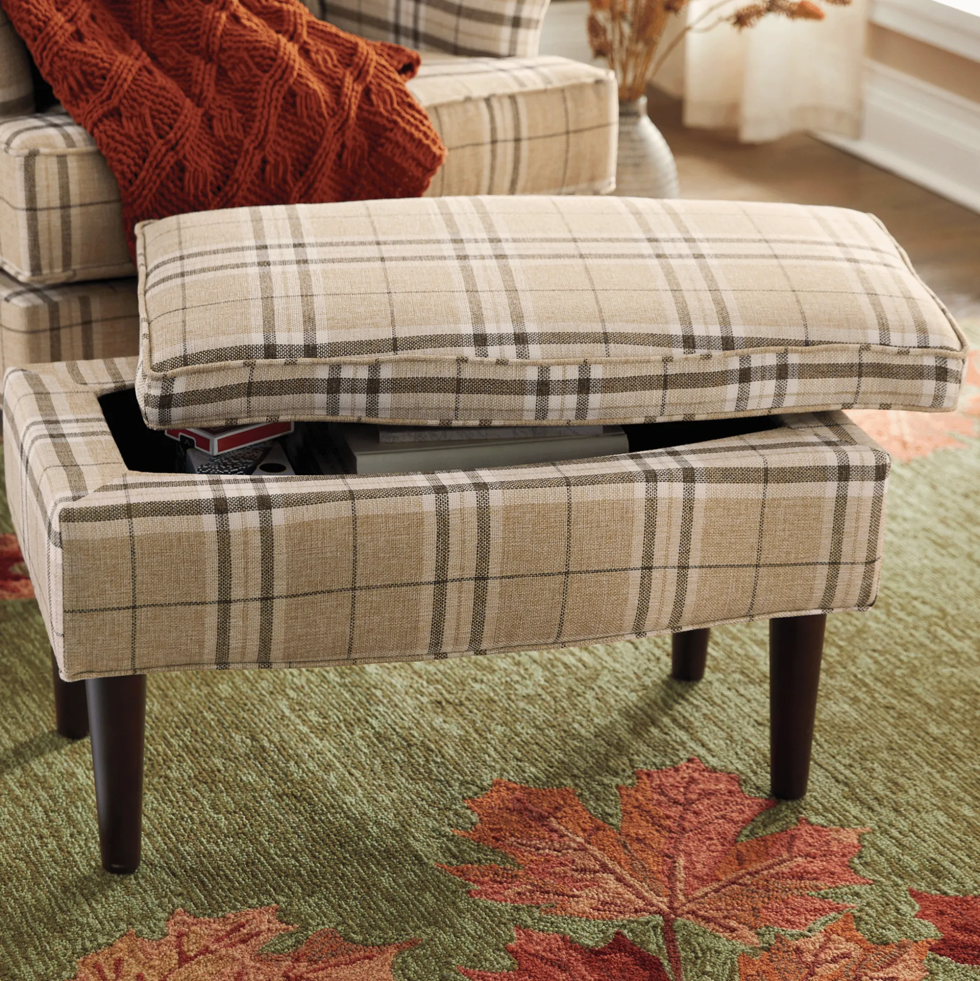 Plaid Chair with Ottoman