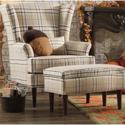 Plaid Chair with Ottoman