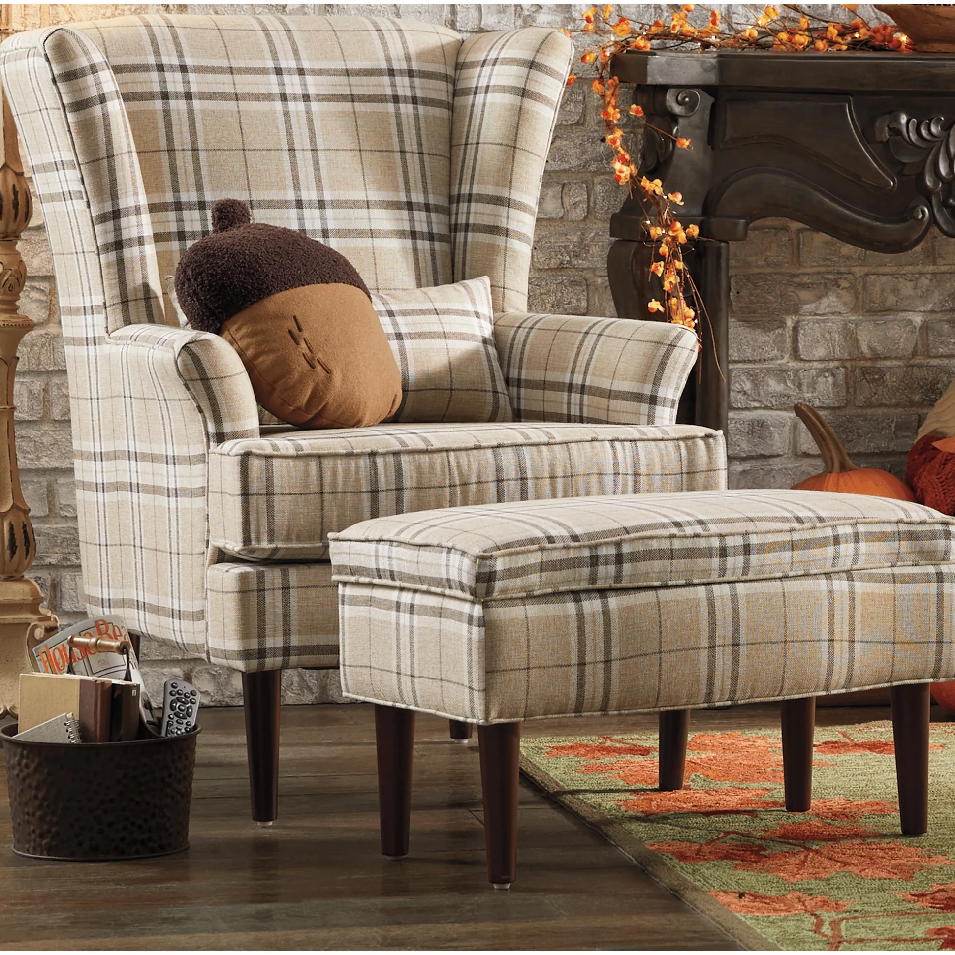 Plaid Chair with Ottoman