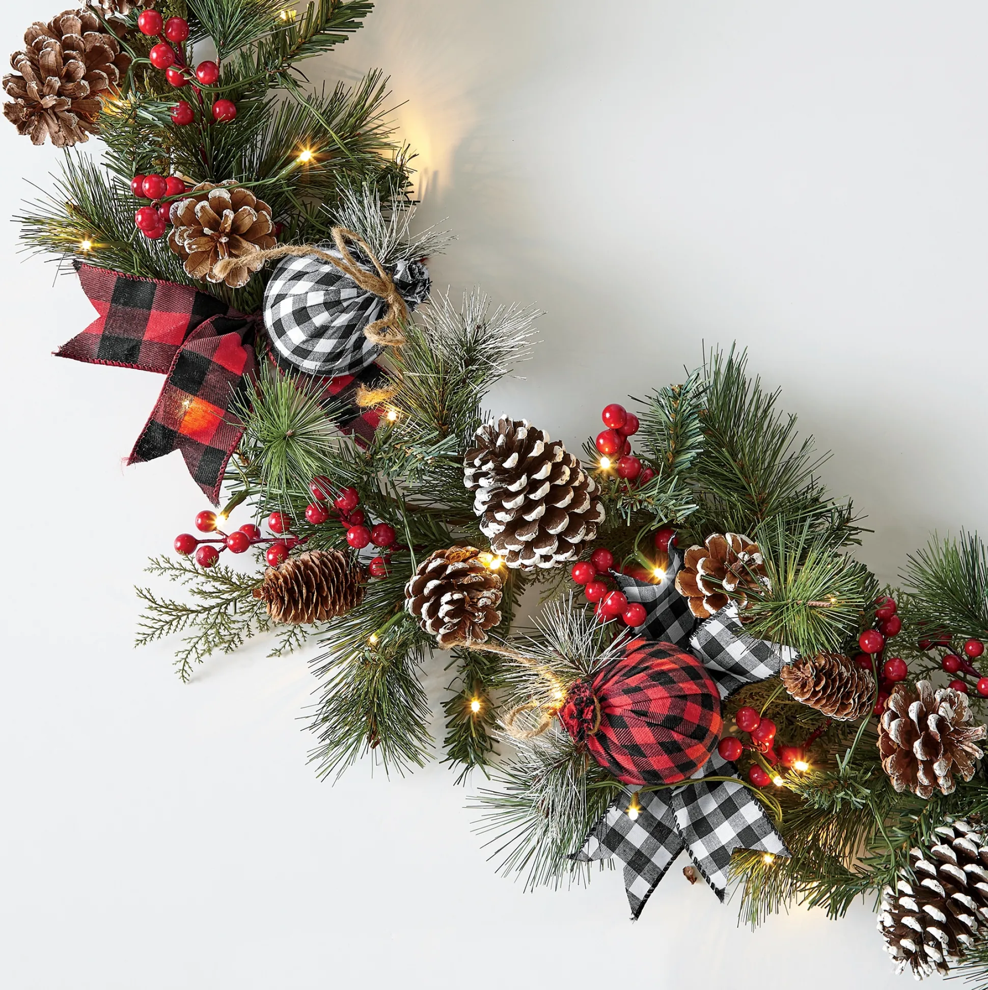 Plaid Ribbon and Pinecone Garland