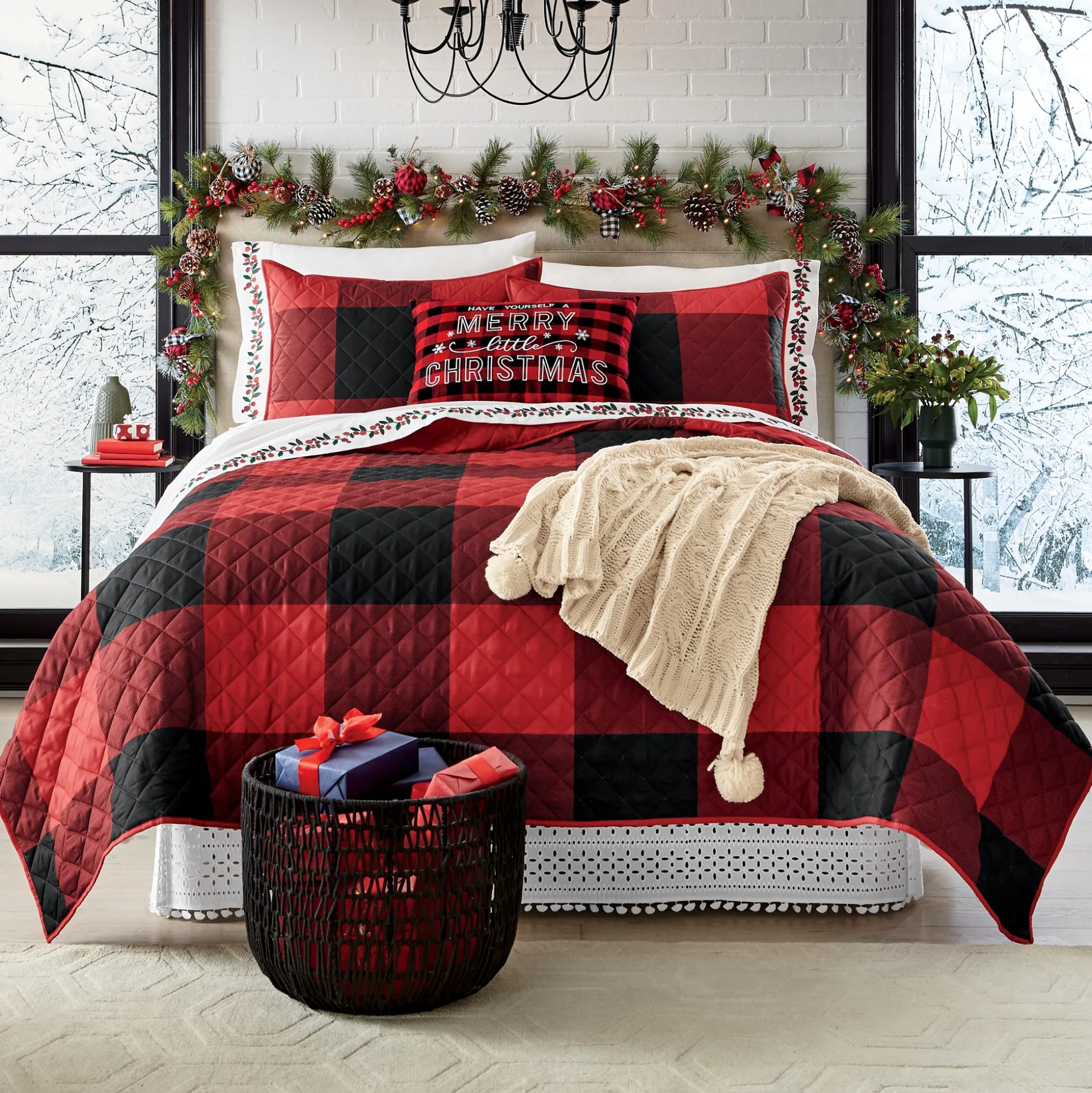 Plaid Ribbon and Pinecone Garland