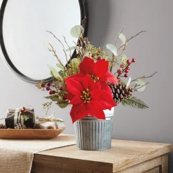Poinsettia Wall or Table Galvanized Bucket