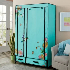 Portable Fabric Storage Wardrobe with Drawers and Hanging Bar