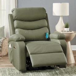 Powered Faux-Leather Recliner with Heat/Massage
