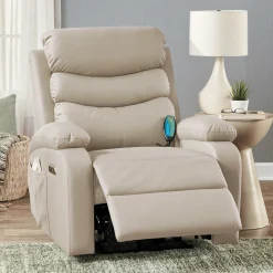 Powered Faux-Leather Recliner with Heat/Massage
