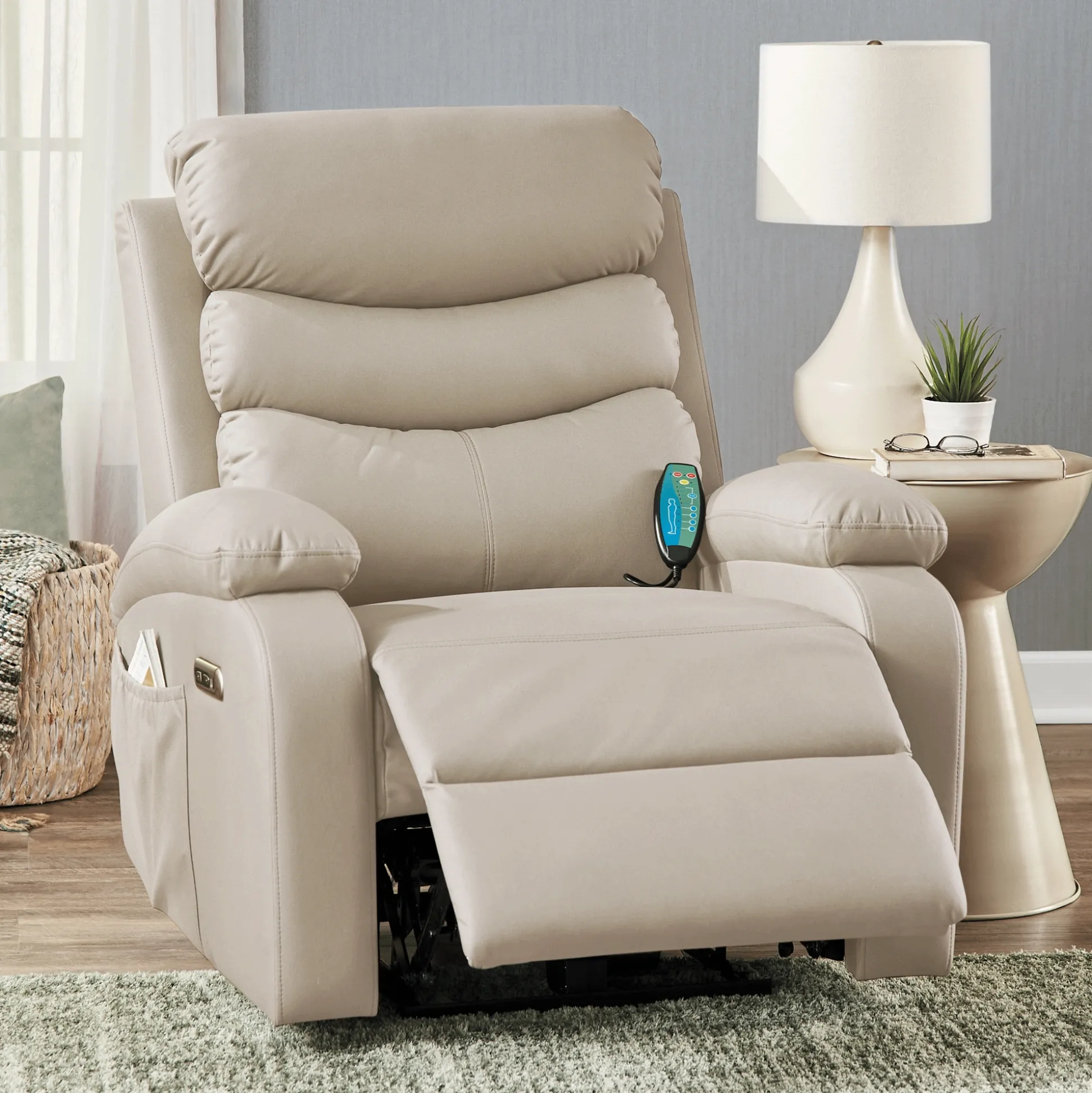 Powered Faux-Leather Recliner with Heat/Massage