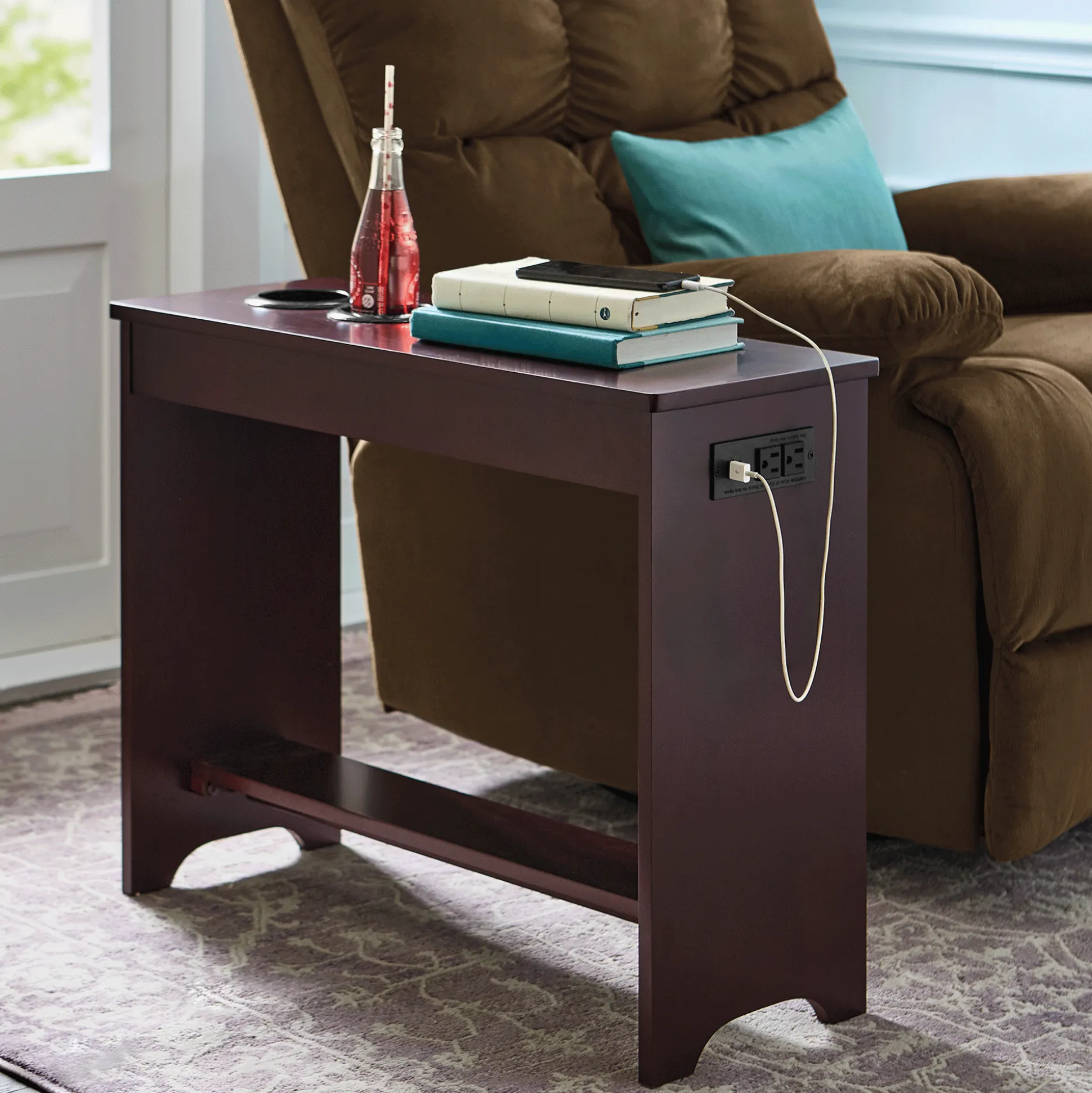 Powered Side Table with Cupholders