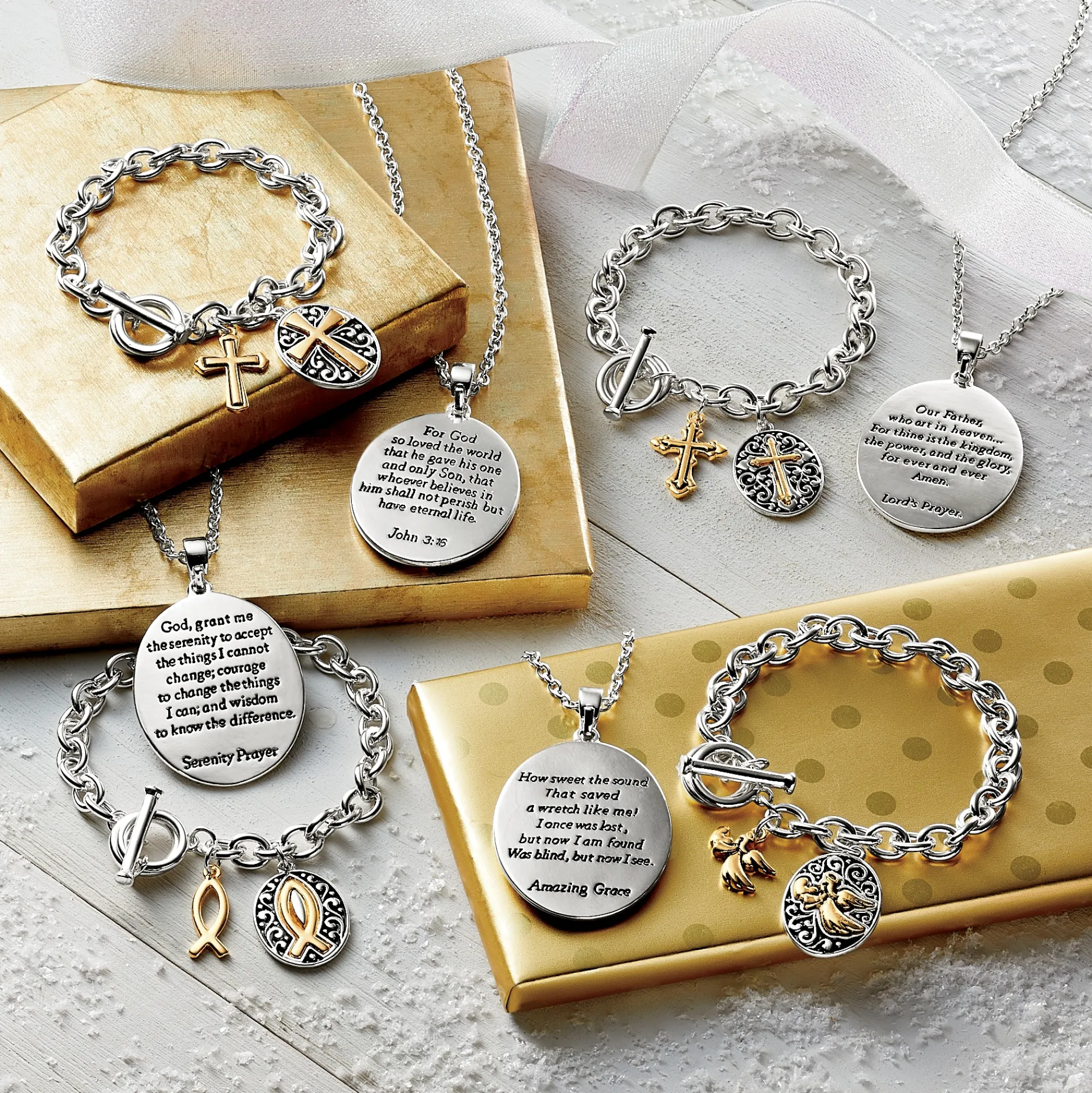 Prayer Charm Two-Tone Jewelry